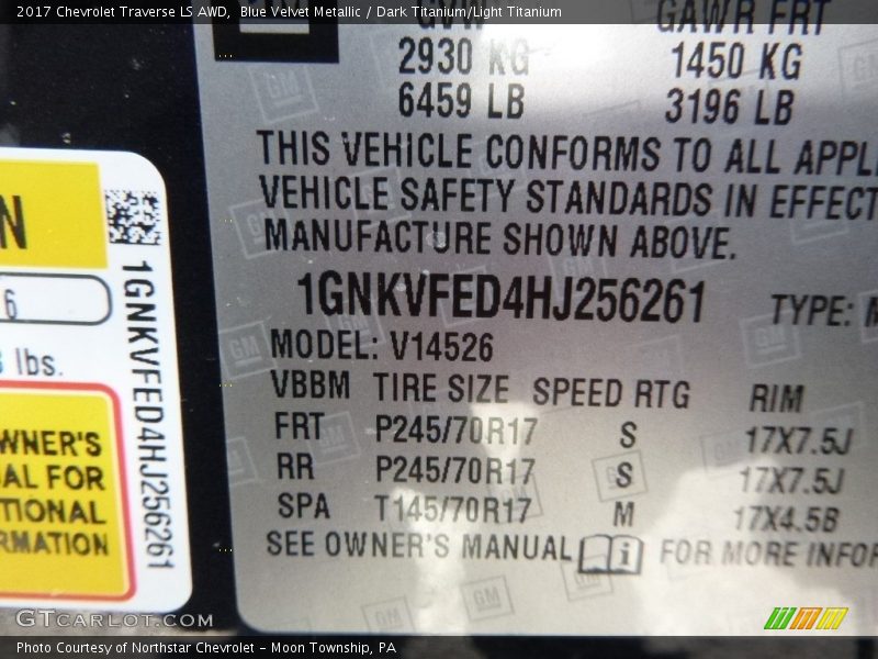 Blue Velvet Metallic / Dark Titanium/Light Titanium 2017 Chevrolet Traverse LS AWD