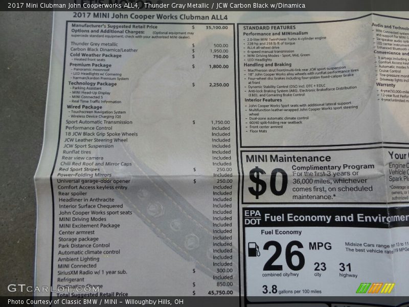  2017 Clubman John Cooperworks ALL4 Window Sticker