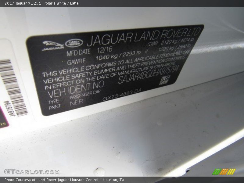 Polaris White / Latte 2017 Jaguar XE 25t