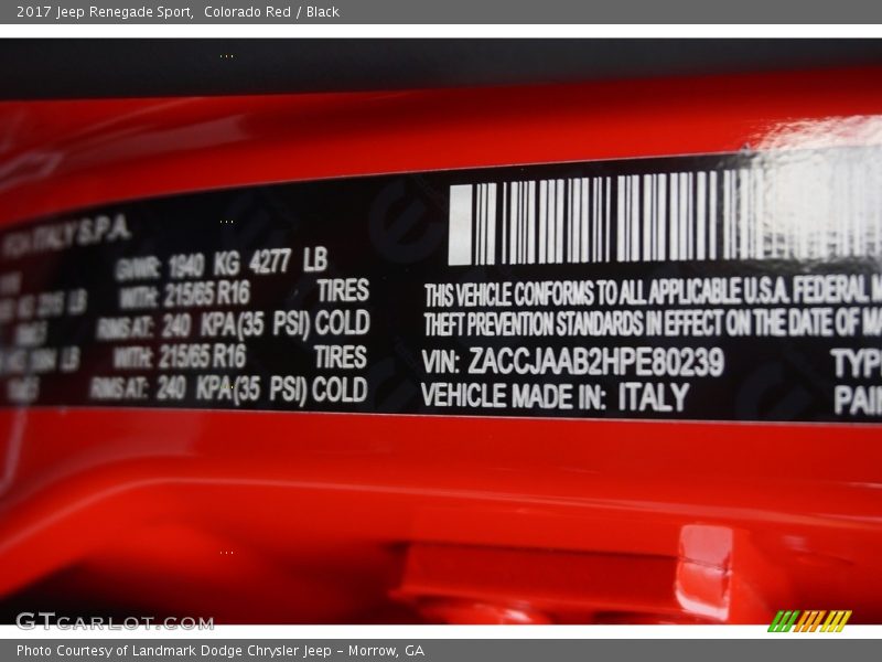 Colorado Red / Black 2017 Jeep Renegade Sport