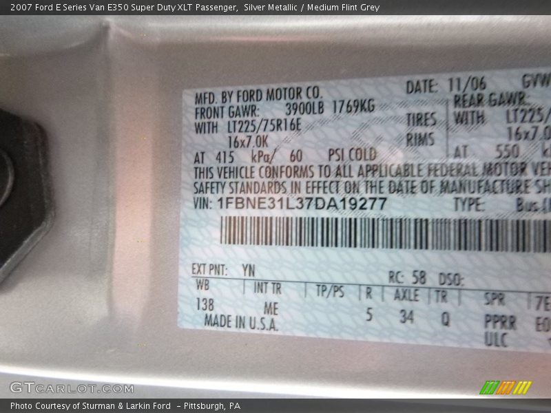 Silver Metallic / Medium Flint Grey 2007 Ford E Series Van E350 Super Duty XLT Passenger