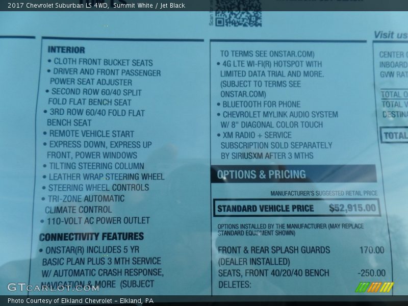  2017 Suburban LS 4WD Window Sticker