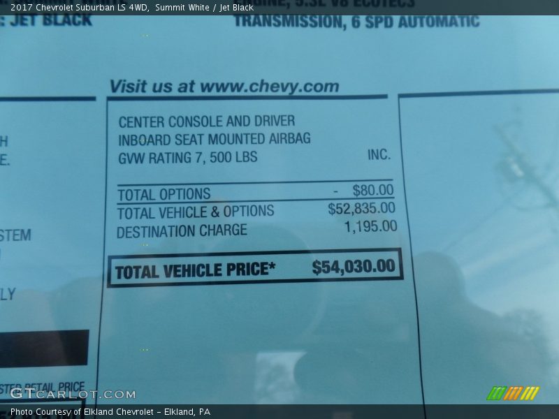  2017 Suburban LS 4WD Window Sticker