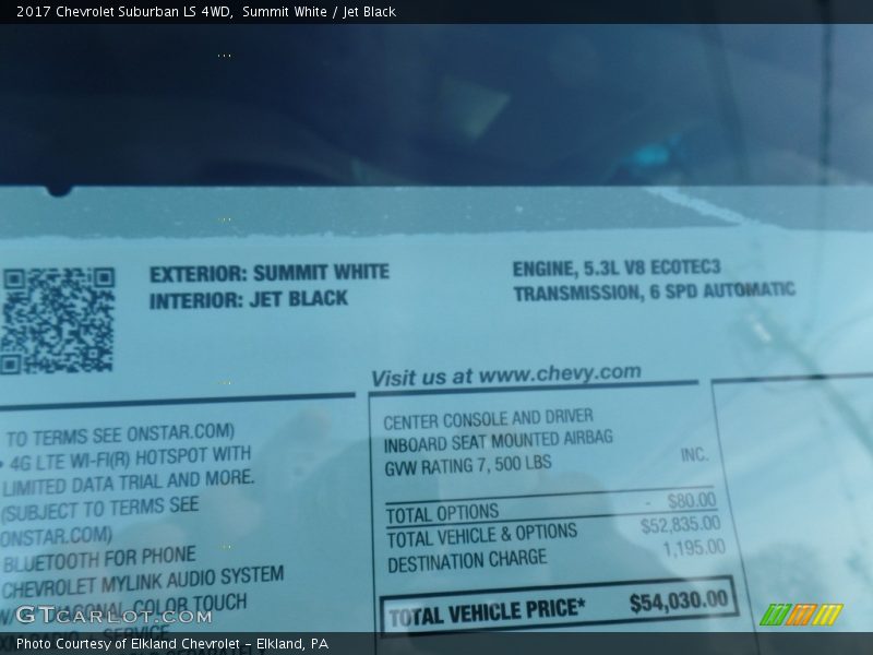 Summit White / Jet Black 2017 Chevrolet Suburban LS 4WD