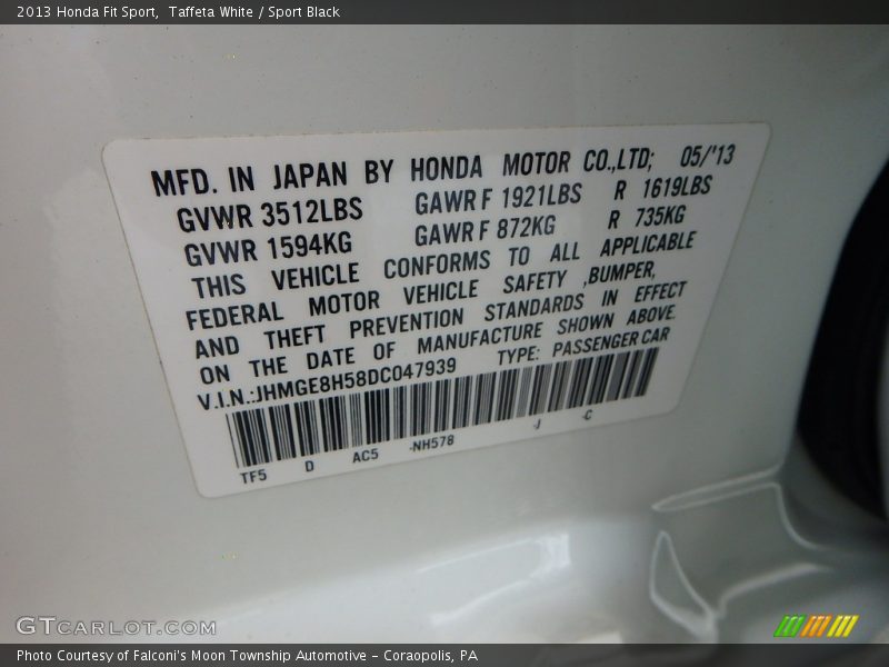 Taffeta White / Sport Black 2013 Honda Fit Sport