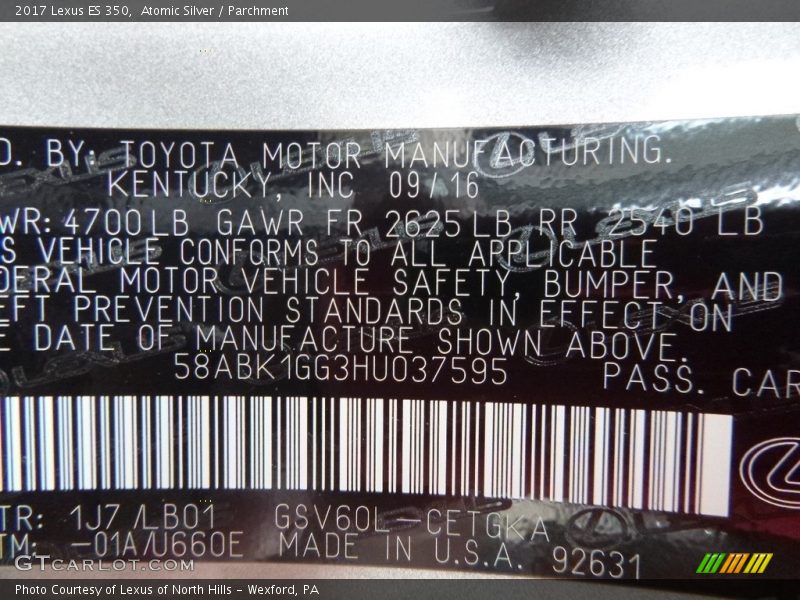 Atomic Silver / Parchment 2017 Lexus ES 350