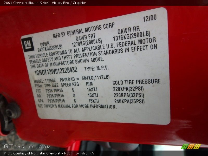 Victory Red / Graphite 2001 Chevrolet Blazer LS 4x4