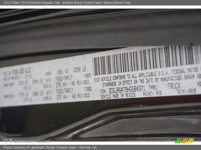 2017 1500 Express Regular Cab Brilliant Black Crystal Pearl Color Code PXR
