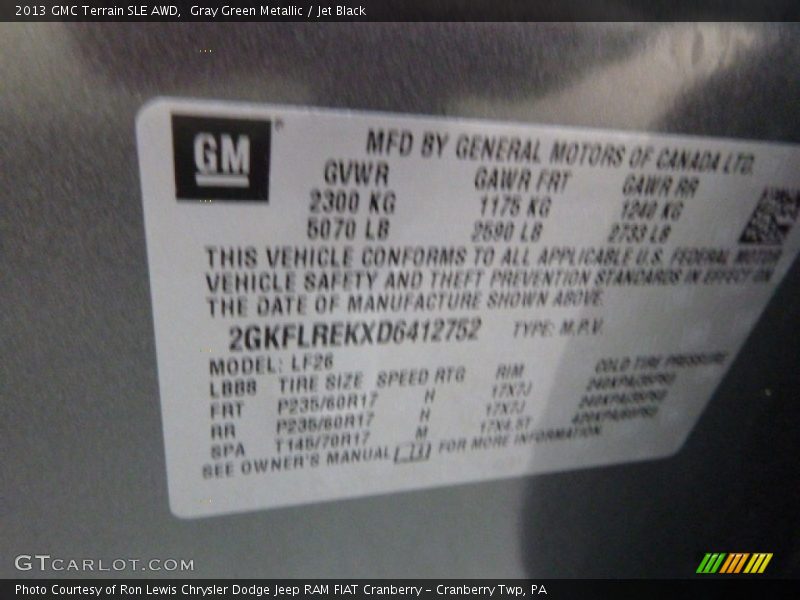 Gray Green Metallic / Jet Black 2013 GMC Terrain SLE AWD
