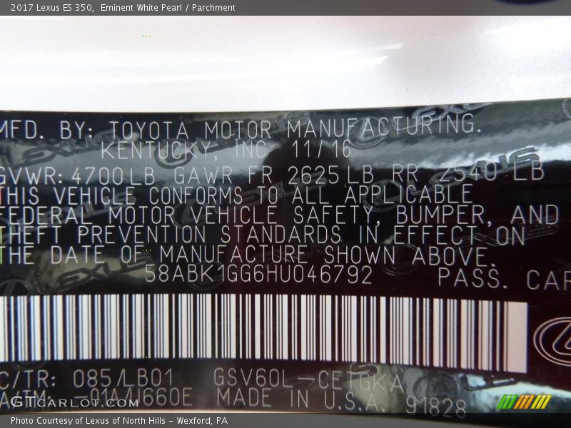 Eminent White Pearl / Parchment 2017 Lexus ES 350