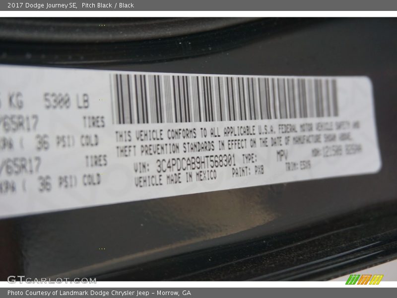 Pitch Black / Black 2017 Dodge Journey SE
