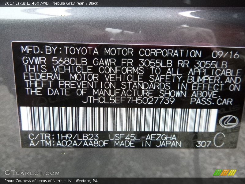 2017 LS 460 AWD Nebula Gray Pearl Color Code 1H9
