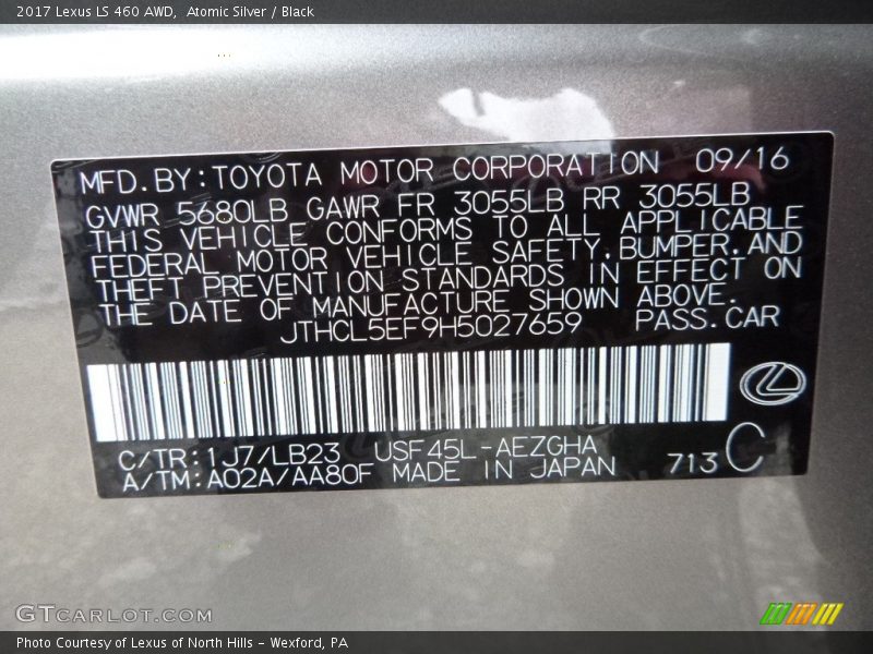 Atomic Silver / Black 2017 Lexus LS 460 AWD