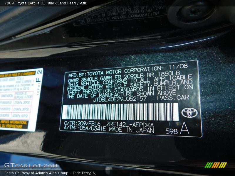 Black Sand Pearl / Ash 2009 Toyota Corolla LE