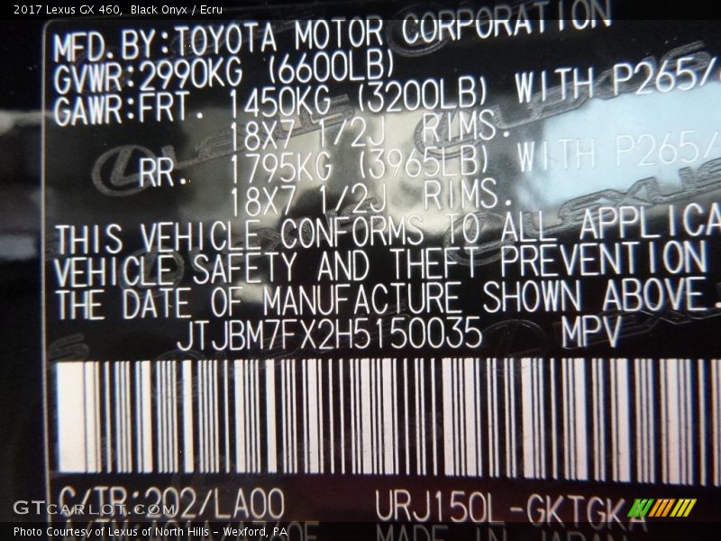 Black Onyx / Ecru 2017 Lexus GX 460