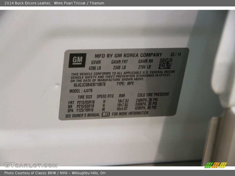 White Pearl Tricoat / Titanium 2014 Buick Encore Leather
