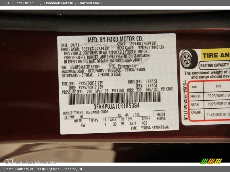 Cinnamon Metallic / Charcoal Black 2012 Ford Fusion SEL