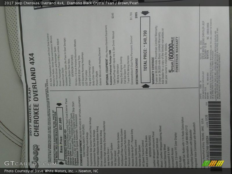  2017 Cherokee Overland 4x4 Window Sticker