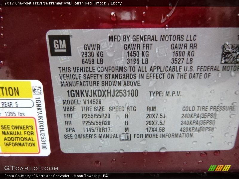 Siren Red Tintcoat / Ebony 2017 Chevrolet Traverse Premier AWD