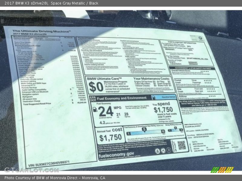 Space Gray Metallic / Black 2017 BMW X3 sDrive28i