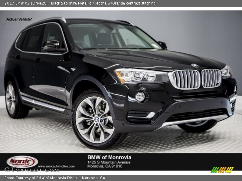 Black Sapphire Metallic / Mocha w/Orange contrast stitching 2017 BMW X3 sDrive28i