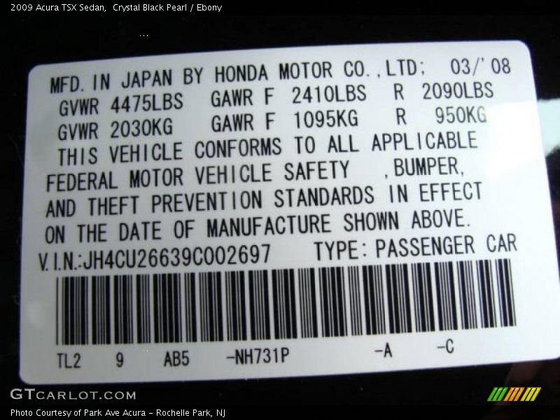 Crystal Black Pearl / Ebony 2009 Acura TSX Sedan