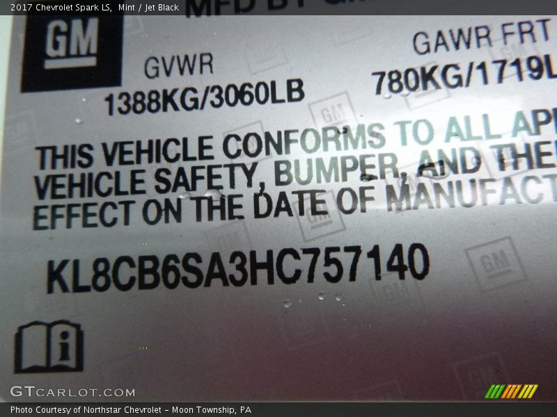 Mint / Jet Black 2017 Chevrolet Spark LS