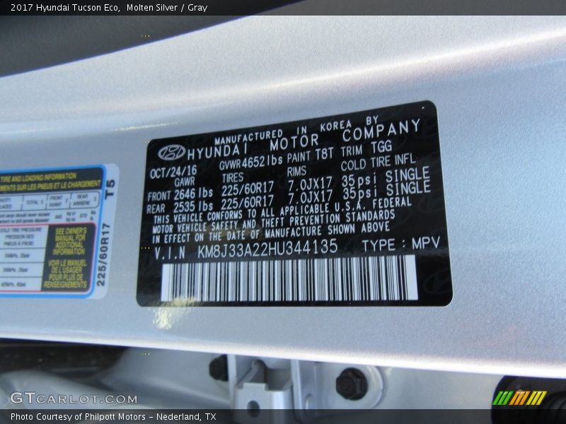 2017 Tucson Eco Molten Silver Color Code T8T