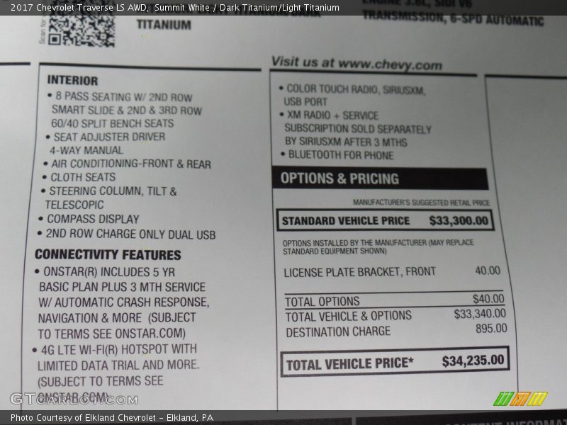 Summit White / Dark Titanium/Light Titanium 2017 Chevrolet Traverse LS AWD