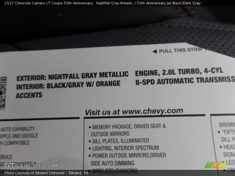 Nightfall Gray Metallic / 50th Anniversary Jet Black/Dark Gray 2017 Chevrolet Camaro LT Coupe 50th Anniversary