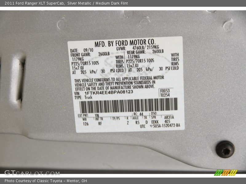 Silver Metallic / Medium Dark Flint 2011 Ford Ranger XLT SuperCab