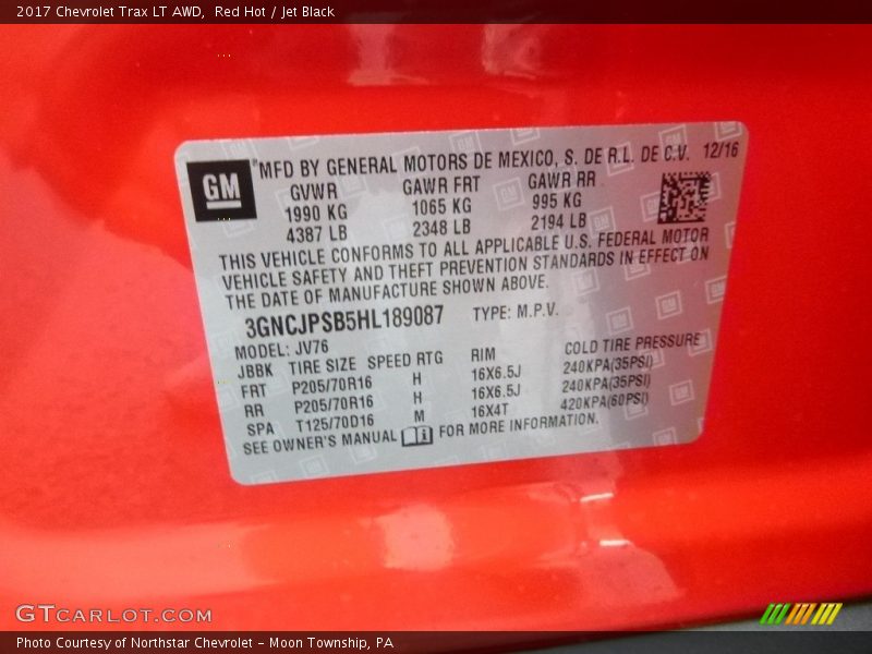 Red Hot / Jet Black 2017 Chevrolet Trax LT AWD