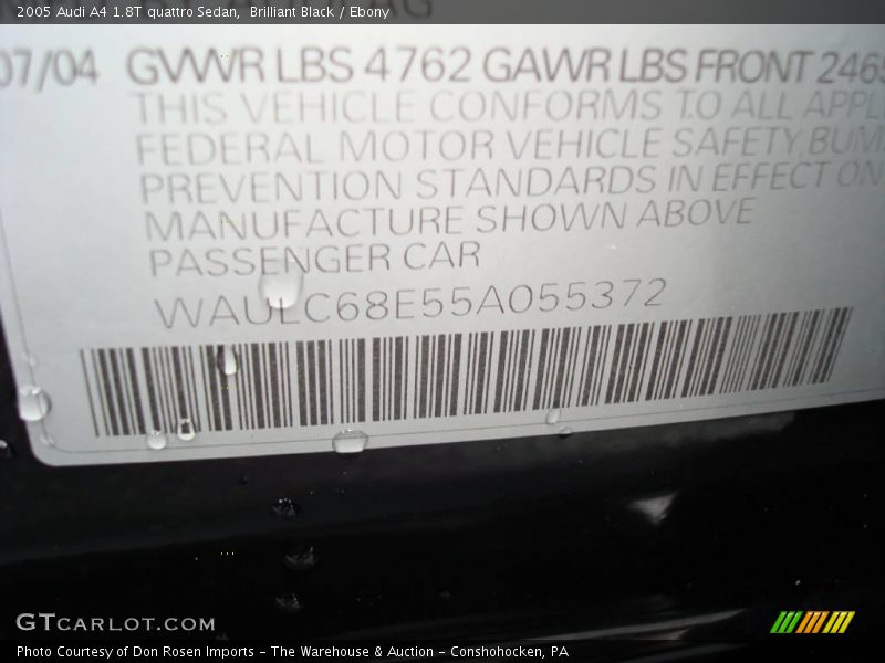 Brilliant Black / Ebony 2005 Audi A4 1.8T quattro Sedan