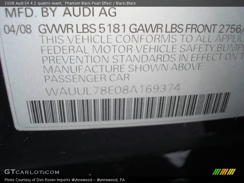 Phantom Black Pearl Effect / Black/Black 2008 Audi S4 4.2 quattro Avant