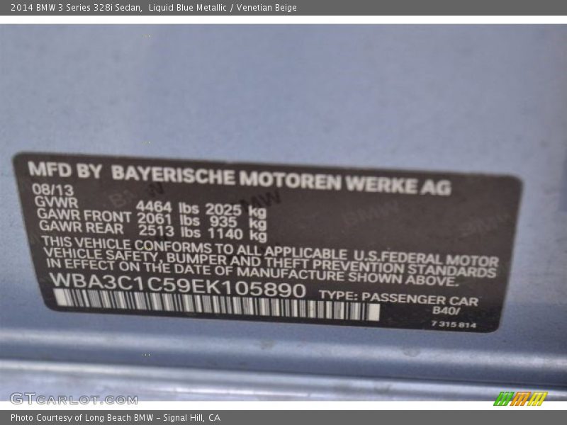 Liquid Blue Metallic / Venetian Beige 2014 BMW 3 Series 328i Sedan