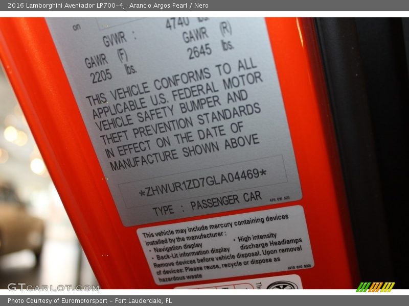 Arancio Argos Pearl / Nero 2016 Lamborghini Aventador LP700-4