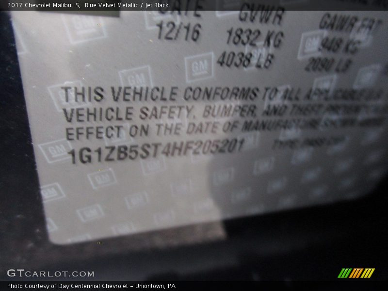 Blue Velvet Metallic / Jet Black 2017 Chevrolet Malibu LS
