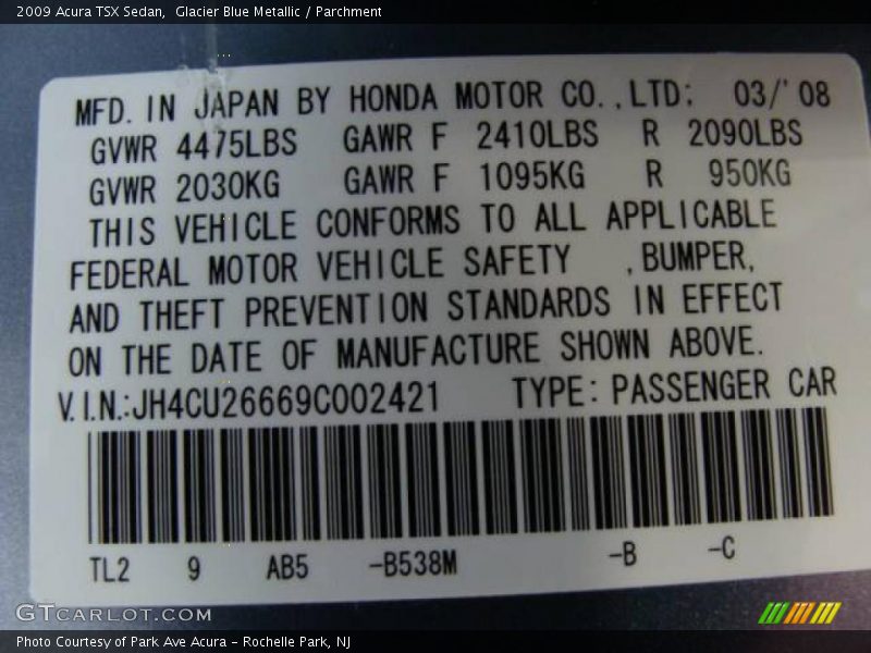 Glacier Blue Metallic / Parchment 2009 Acura TSX Sedan