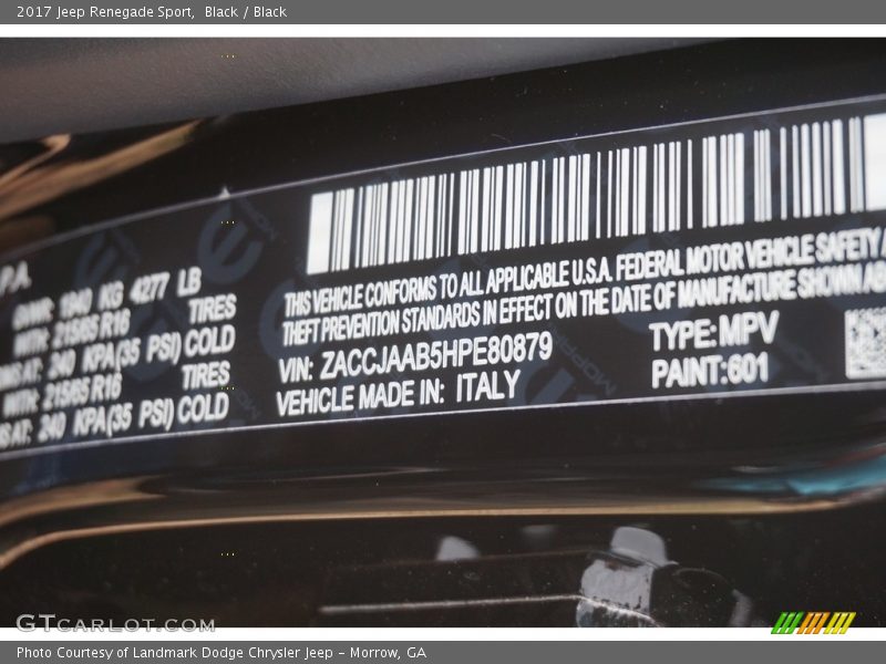 Black / Black 2017 Jeep Renegade Sport