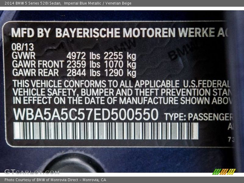 Imperial Blue Metallic / Venetian Beige 2014 BMW 5 Series 528i Sedan