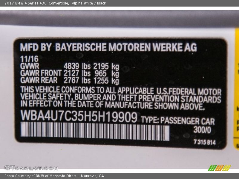 Alpine White / Black 2017 BMW 4 Series 430i Convertible