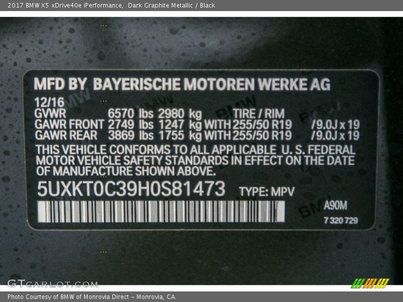 Dark Graphite Metallic / Black 2017 BMW X5 xDrive40e iPerformance