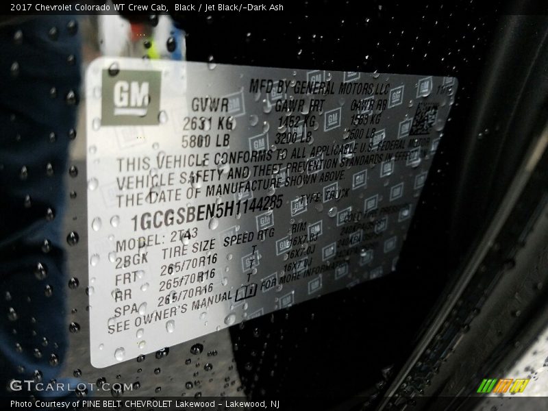 Black / Jet Black/­Dark Ash 2017 Chevrolet Colorado WT Crew Cab