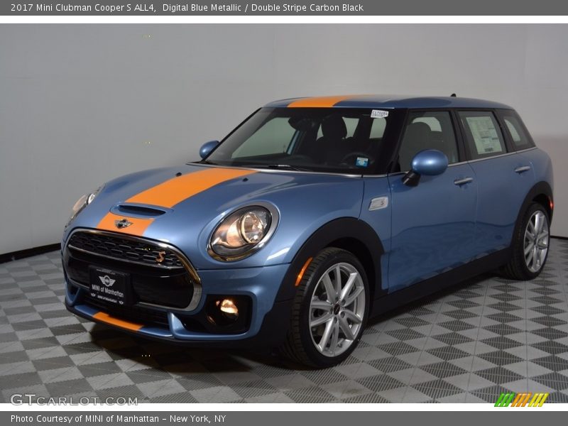 Digital Blue Metallic / Double Stripe Carbon Black 2017 Mini Clubman Cooper S ALL4