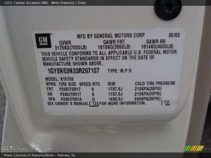 White Diamond / Shale 2003 Cadillac Escalade AWD