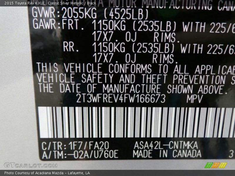 Classic Silver Metallic / Black 2015 Toyota RAV4 XLE