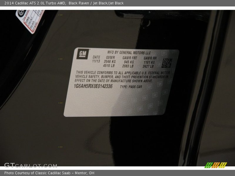 Black Raven / Jet Black/Jet Black 2014 Cadillac ATS 2.0L Turbo AWD
