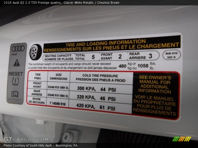 Glacier White Metallic / Chestnut Brown 2016 Audi Q3 2.0 TSFI Prestige quattro