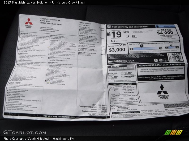  2015 Lancer Evolution MR Window Sticker