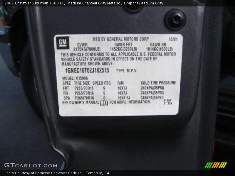 Medium Charcoal Gray Metallic / Graphite/Medium Gray 2002 Chevrolet Suburban 1500 LT